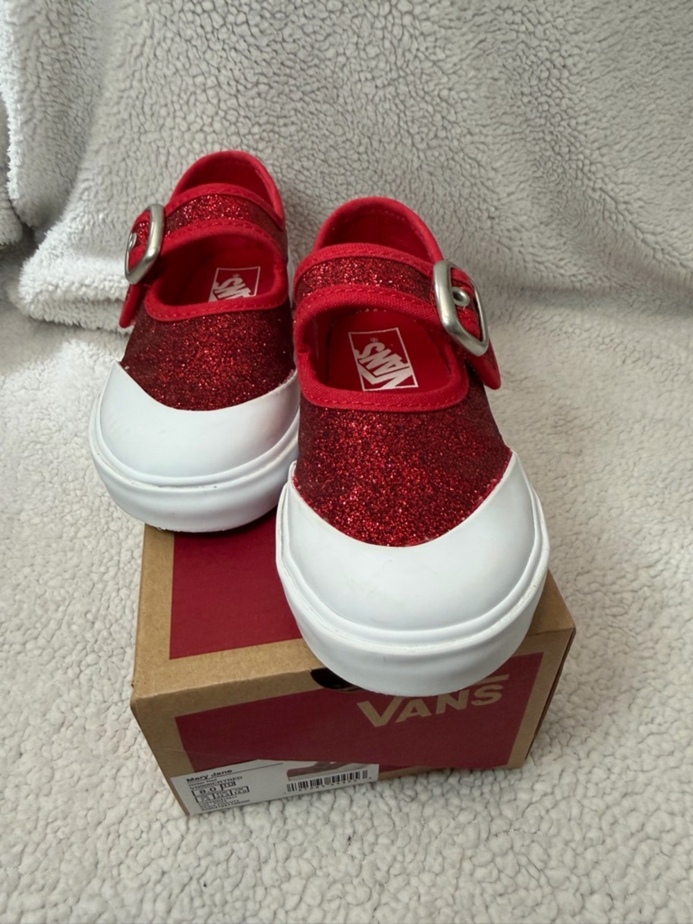 Vans Kids Red Glitter Mary Jane Sneakers with Buckle
